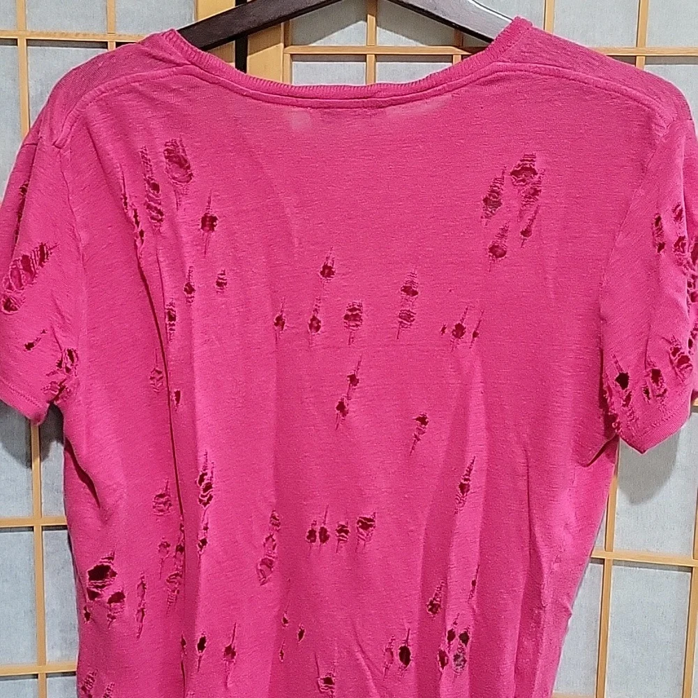 IRO pink 100% linen t-shirt with styled holes - Picture 4 of 10